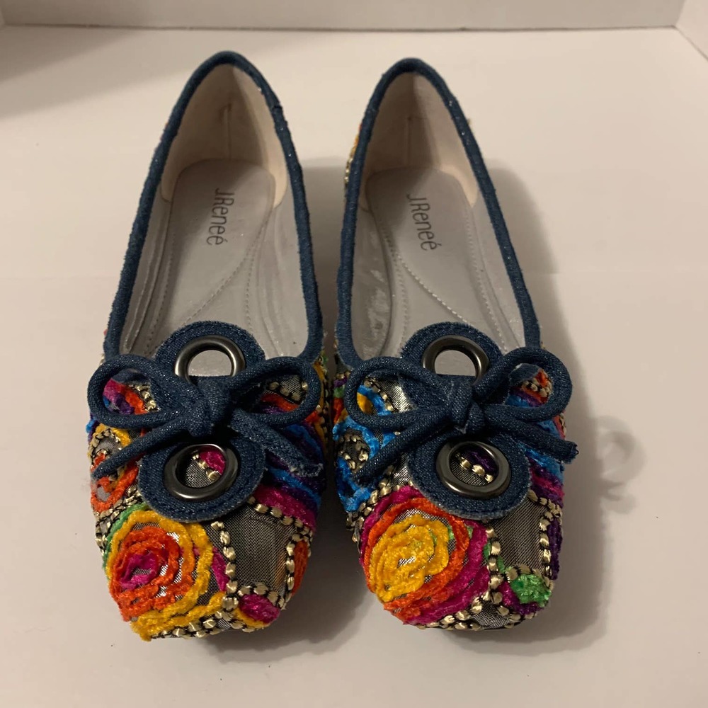J. Renee Edie Memory Foam Floral Square Toe Flats Women's Size 8.5M‎